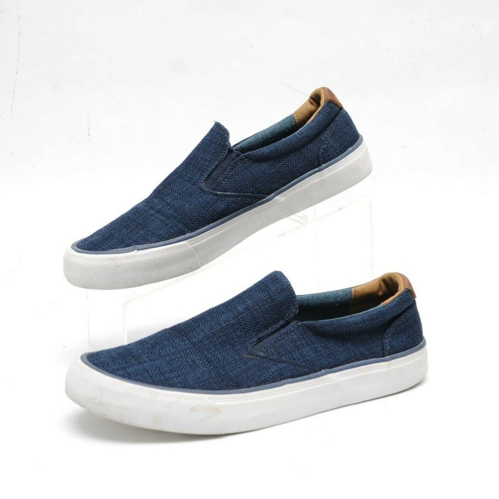 Crevo Pax Blue Fabric Slip On Dual Gusset Boat Loafer Sneaker Shoes Mens 8.5